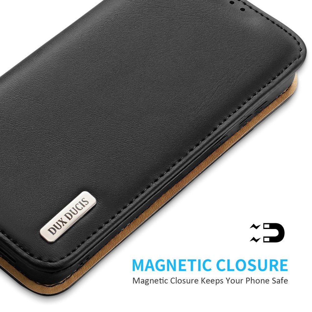 Dux Ducis Hivo Leather Flip Cover Echtleder Geldbörse für Karten und Dokumente Samsung Galaxy S22+ (S22 Plus) Schwarz