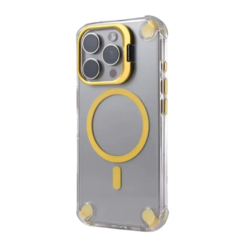 SUNIX SHOVY CASE für iPhone 16 – MagSafe – Transparent Gold – Standfunktion – Stoßfest