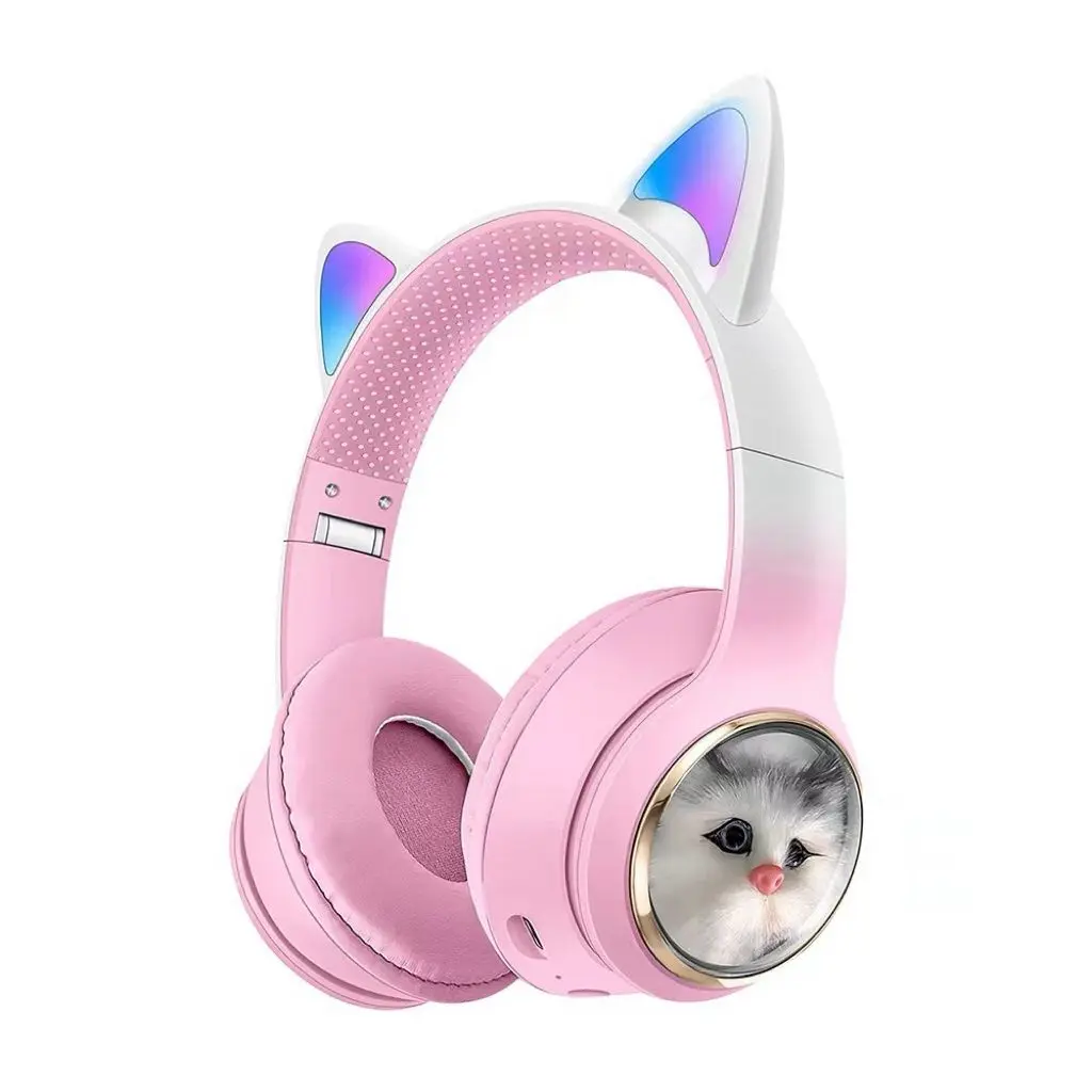 SHAZA Catbeat Kinder Bluetooth Kopfhörer Over-Ear Wireless Headset Pink