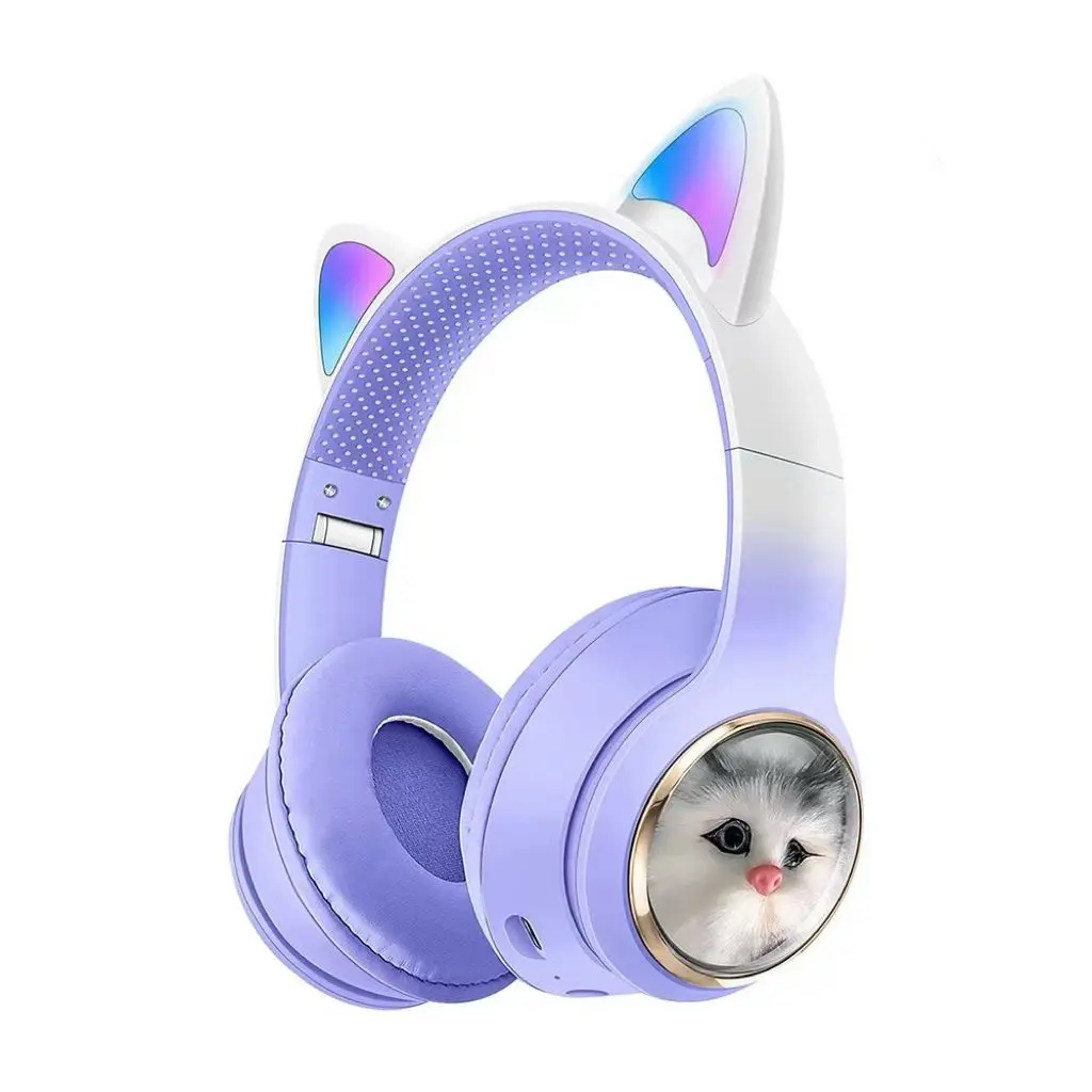SHAZA Catbeat Kinder Bluetooth Kopfhörer Over-Ear Wireless Headset Lila