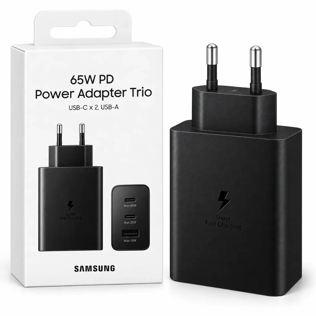 Samsung 65W Trio Schnellladegerät EP-T6530N 3-Port USB-C USB-A Netzteil Schwarz