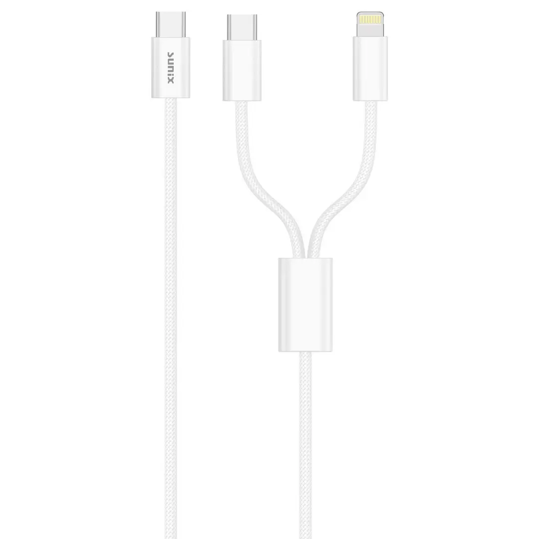 Sunix IP12 2in1 USB C auf USB C & 8 Pin Kabel Y Ladekabel Weiß