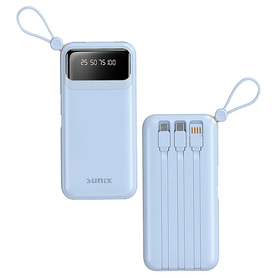 Sunix PB-120 Powerbank 10000mAh Externer Akku 4 Kabel LED Display - Blue / Blau