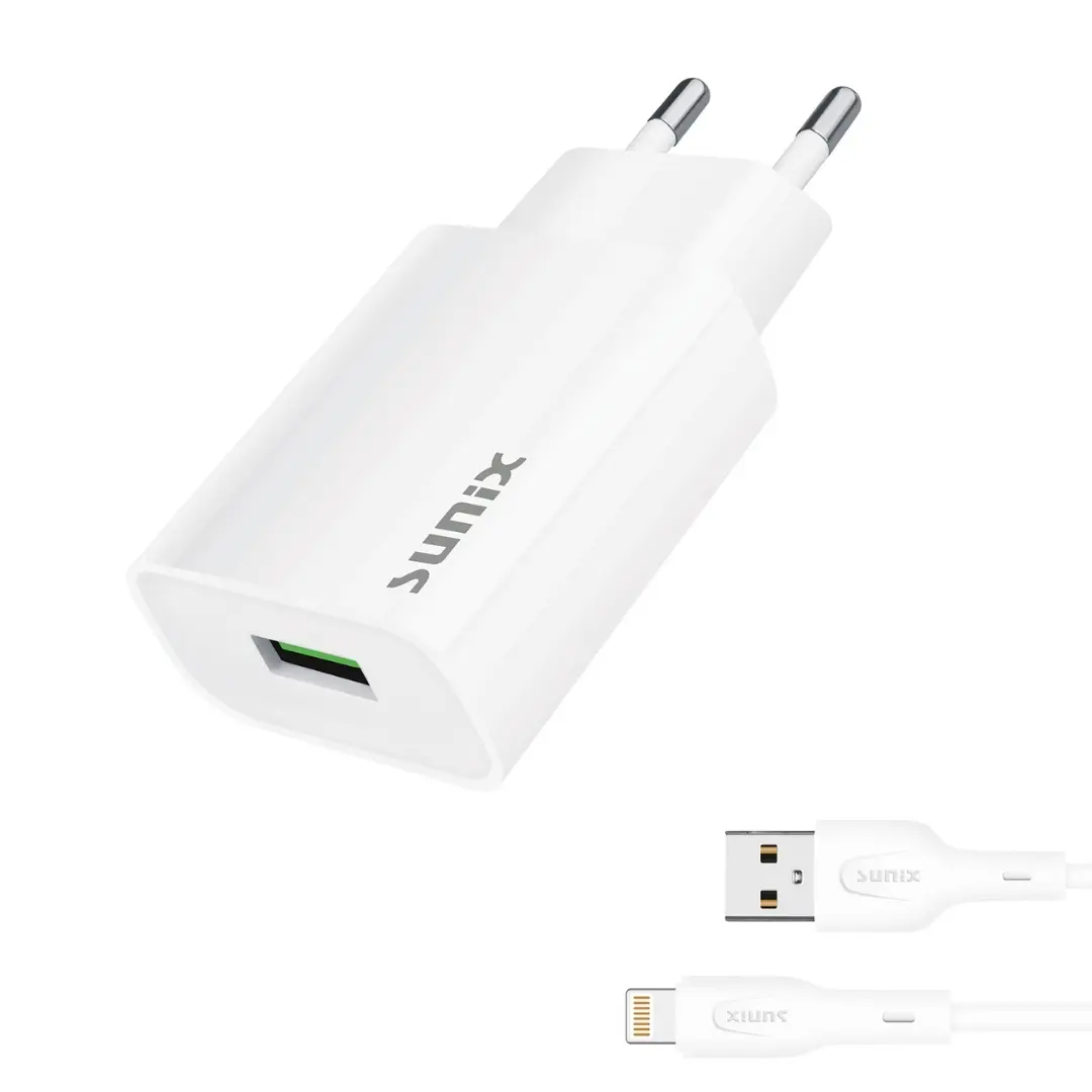 Sunix S27 Ladegerät 12W USB Netzteil + 8 Pin Kabel Schnelllade Set